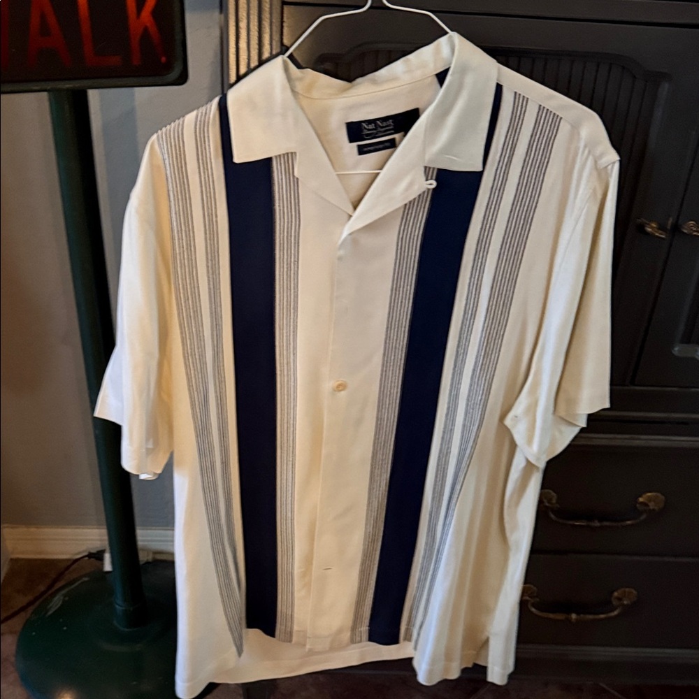 Nat Nast Men's Cream and Navy Striped Shirt